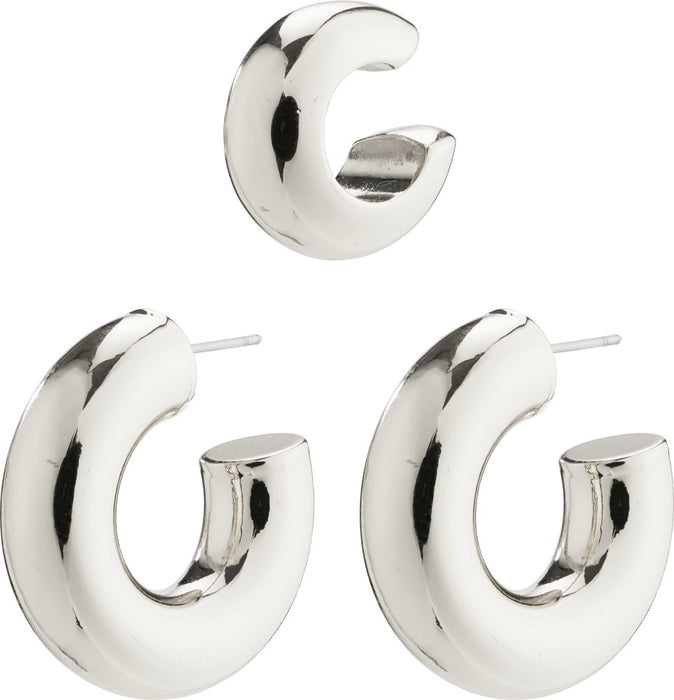 Aleena Recycled Chunky Hoops and Cuff - Silver Plated