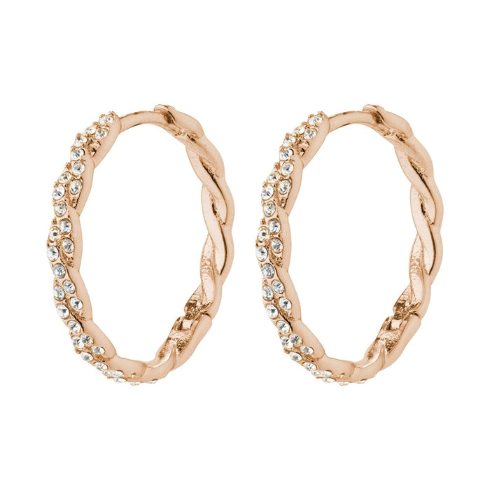 Ezo Twirled Crystal Hoops - Rose Gold Plated - Crystal