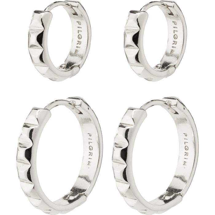 Trisha Pyramid Shape Hoop Earrings 2-In-1 Set - Silver Plated