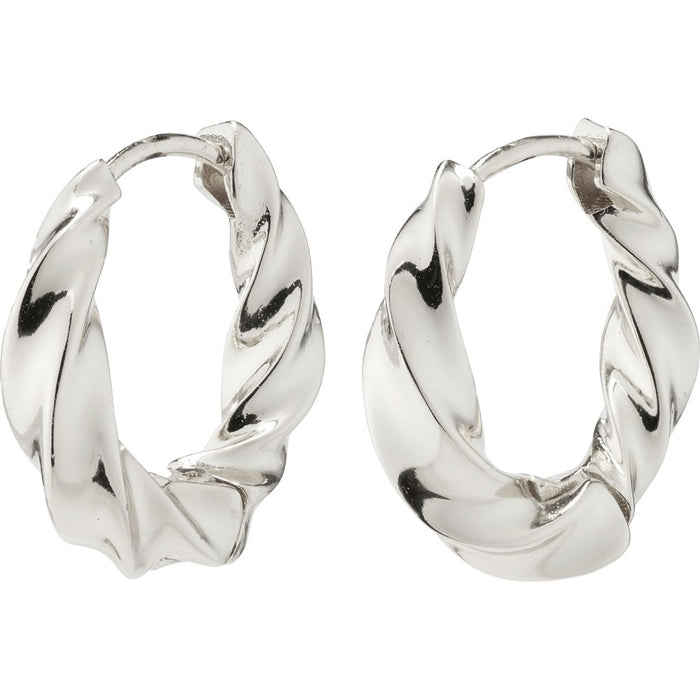 Taffy Recycled Medium Size Swirl Hoop Earrings - Silver Plated