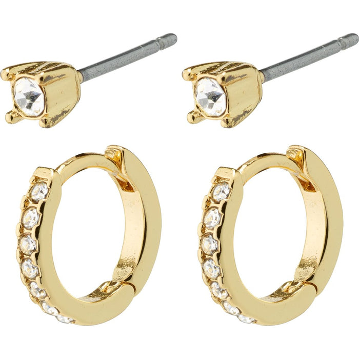 Mille Crystal Hoops and Earstuds 2-In-1 Set  - Gold Plated