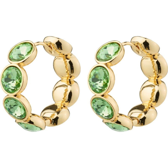 Callie Recycled Crystal Hoops  - Gold Plated - Green