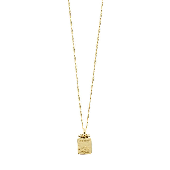 MSF Square Hammered Pendant Necklace - Gold Plated